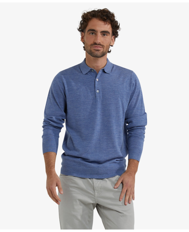 Fine Merino Polo Long Sleeve 100% Extra Fine Merinowol Heren