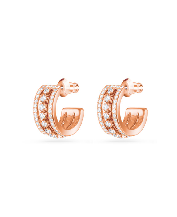Hyperbola Spin Pierced Earrings Hoop Rose Gold shiny White Crystal