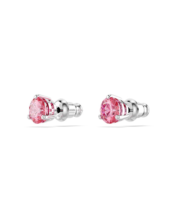 Solitaire Pierced Earrings Stud OU Rhodium shiny Fancy Morganite