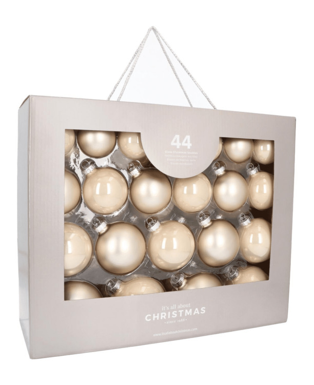 Glazen kerstballen 44 st | Champagne | 5-8 cm | In koffer