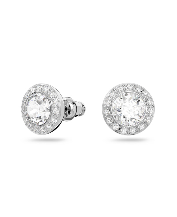Una Angelic Pierced Earrings Round Rhodium shiny Crystal