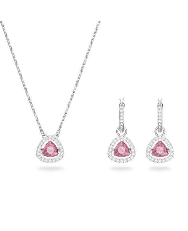 Una Millenia Dc Set tri Rhodium shiny Fancy Pink Crystal