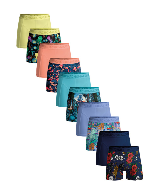 Heren 10-Pack Boxershort Print/Effen Print/Blue/Purple/Orange/Yellow