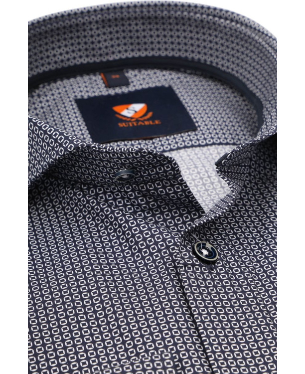Suitable Overhemd Twill Print Navy