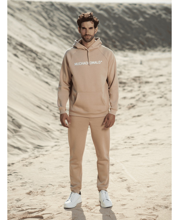 Mannen Witte Borduurwerk Hoodie Zand