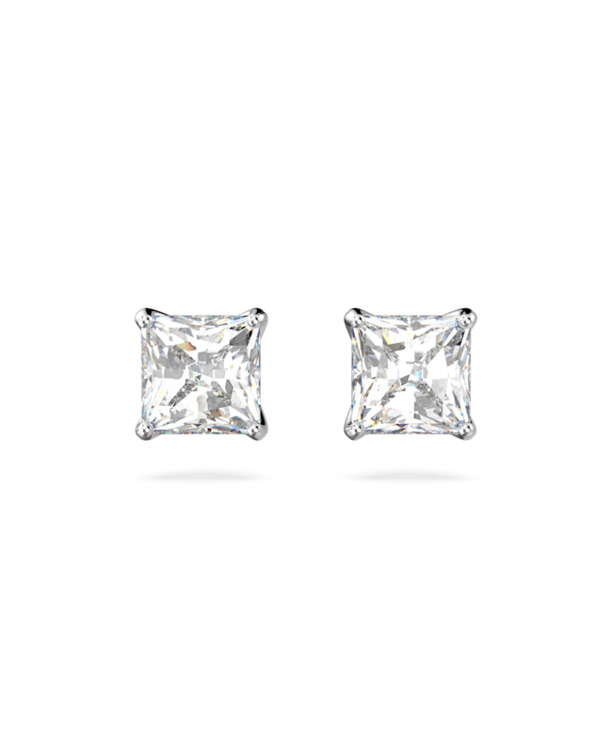 Stilla Square Attract Pierced Earrings Square Rhodium shiny White