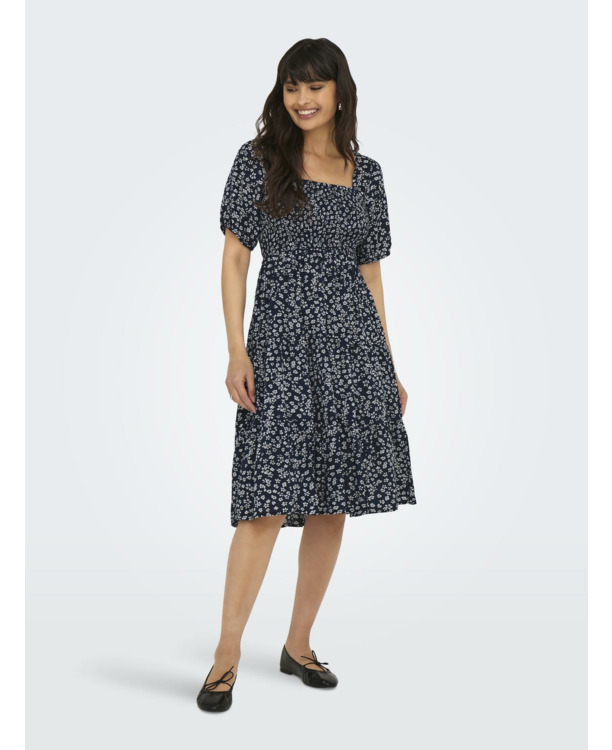 Regular Fit O-Neck Short Sleeves (S/S) Gesmokte viscose jurk