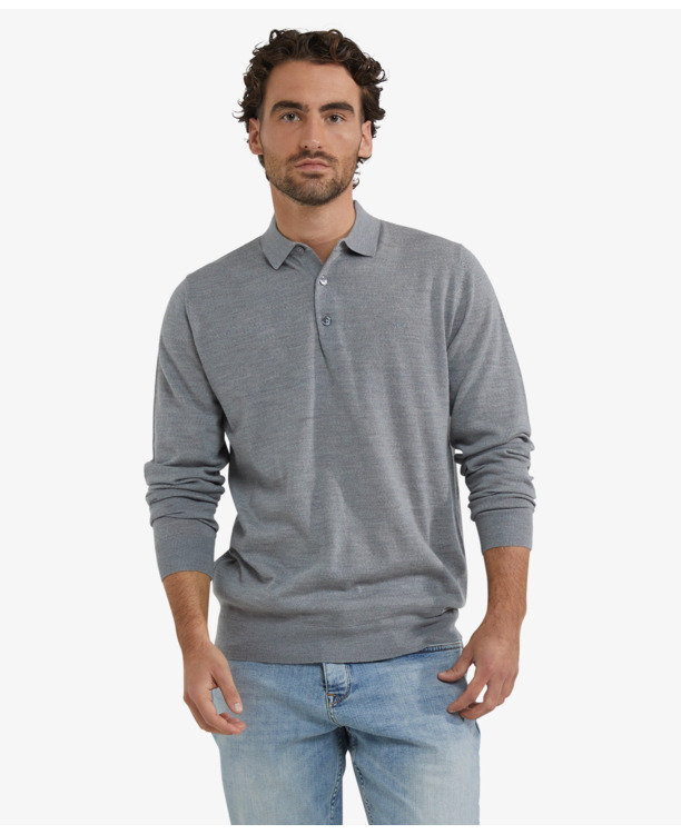 Fine Merino Polo Long Sleeve 100% Extra Fine Merinowol Heren