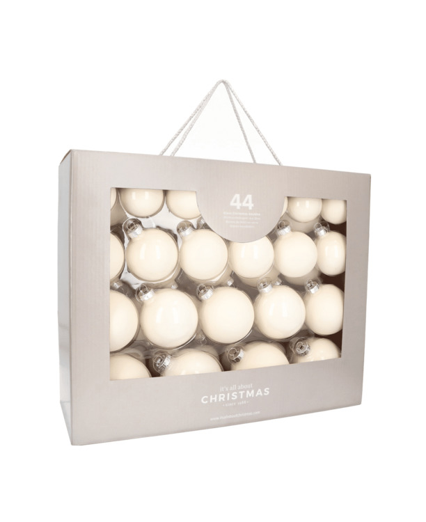 Elegante wolwitte kerstballenset 44 stuks in handige box