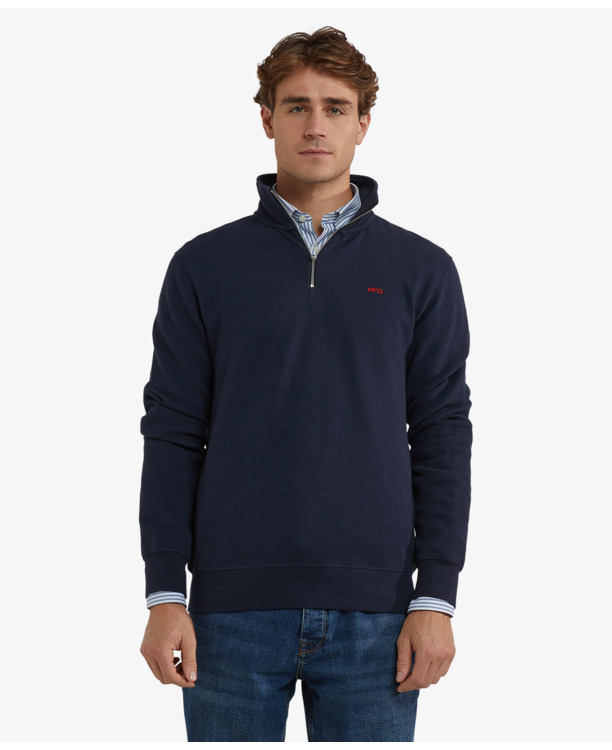 Ribbed Zip Mock sweatshirt 100% Cotton Heren