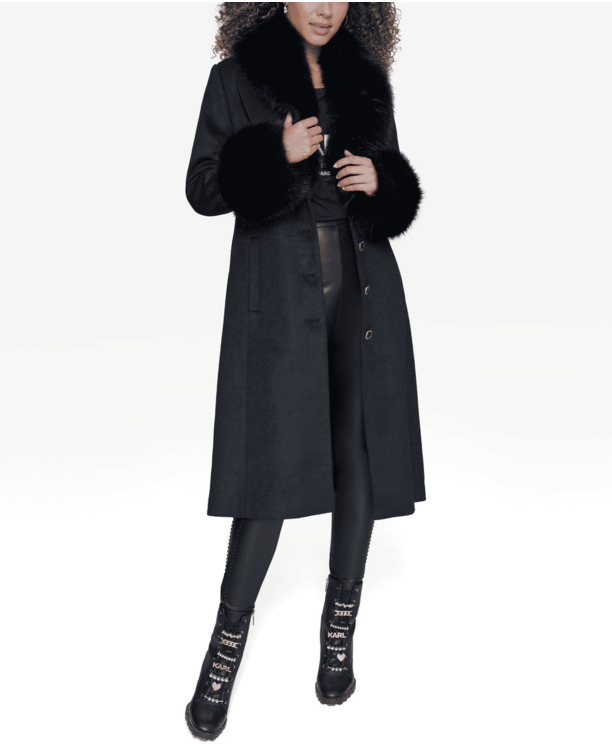 Belted coat with fur detail