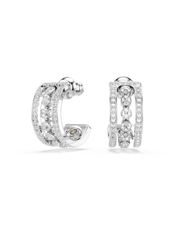 Hyperbola Spin Pierced Earrings Hoop Rhodium shiny White Crystal