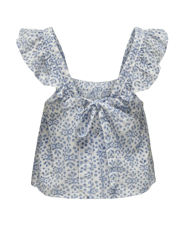 Regular Fit Square Neck Short Sleeves (S/S) Top met vierkante hals en strikdetail in normale pasvorm
