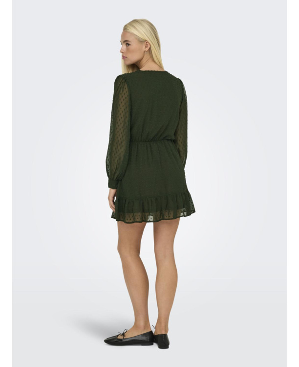 Regular Fit V-Neck Long Sleeves (L/S) Korte jurk met V-hals en ruches voor dagelijks gebruik