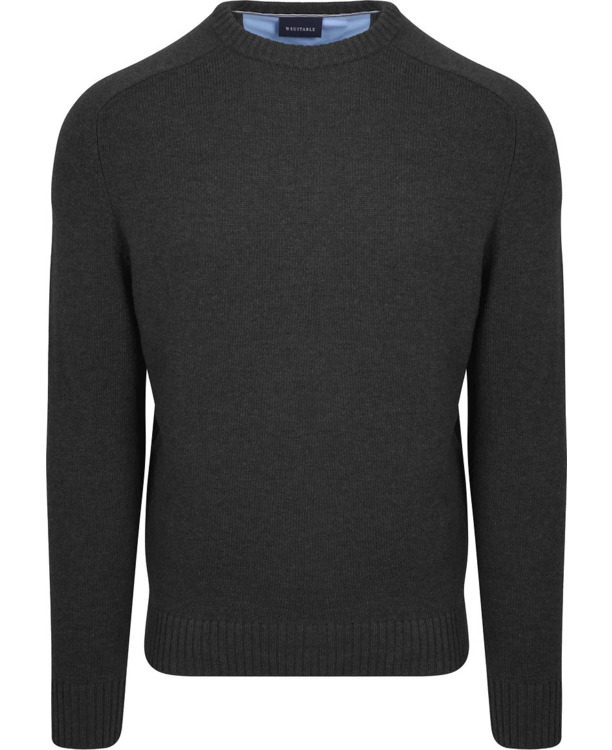 Suitable Lamswol Trui Ronde Hals Antraciet