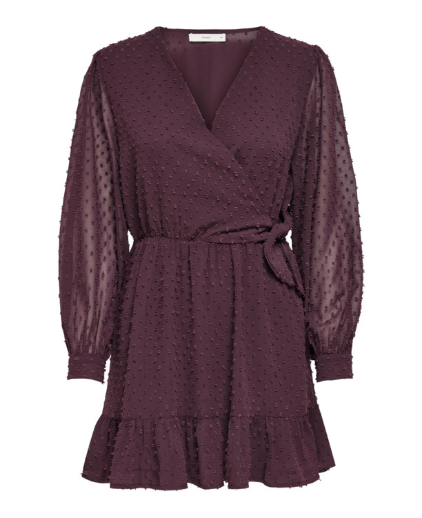 Regular Fit V-Neck Long Sleeves (L/S) Korte jurk met V-hals en ruches voor dagelijks gebruik