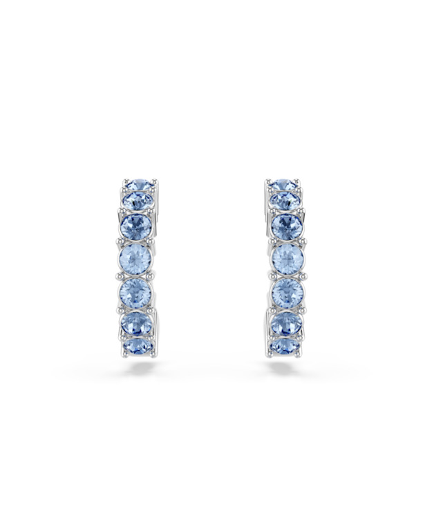 Mini Hoop Pierced Earrings OU Open Rhodium shiny Light Sapphire