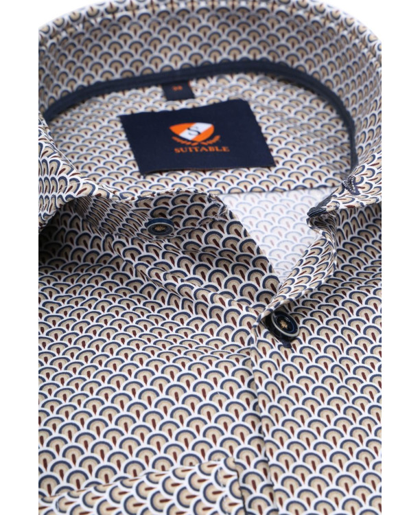Suitable Overhemd Twill Print Beige