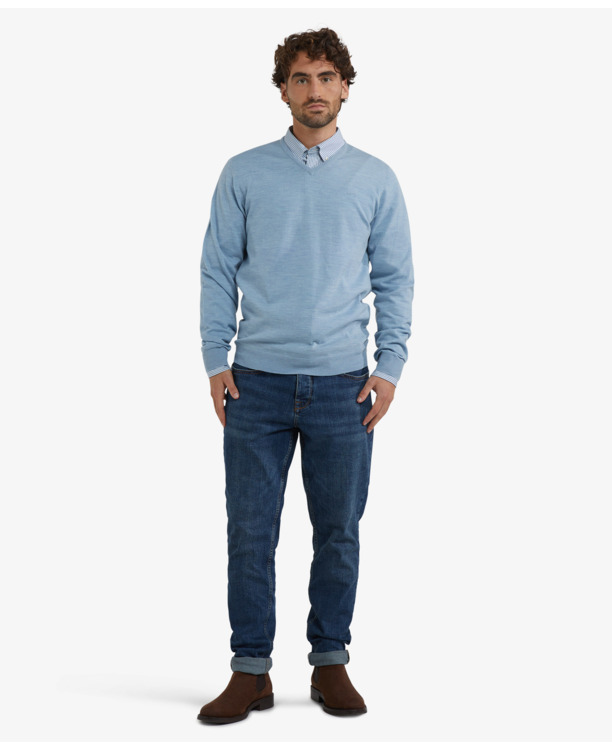 Fine Merino V-Neck Sweater 100% Extra Fine Merinowol Heren