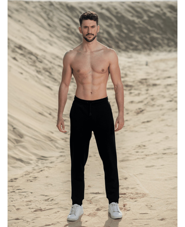 Heren Geborduurde Trainingsbroek Zwart Black