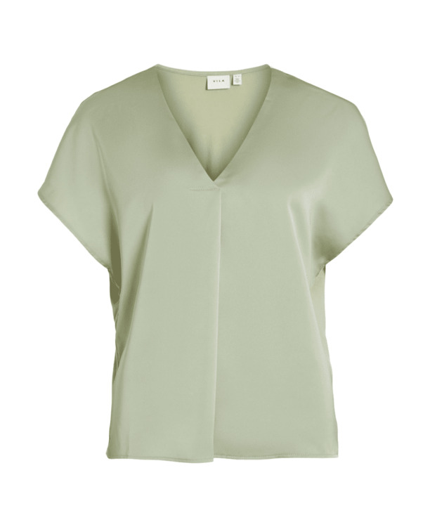 VIELLETTE V-NECK S/S SATIN TOP - NO