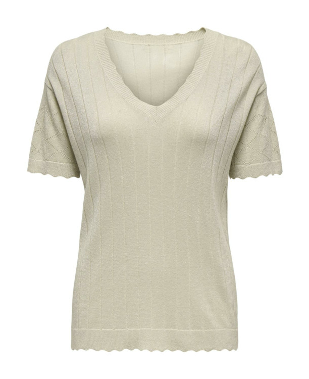 Regular Fit V-Neck Short Sleeves (S/S) Elegante gebreide top met V-hals en glitterdetail