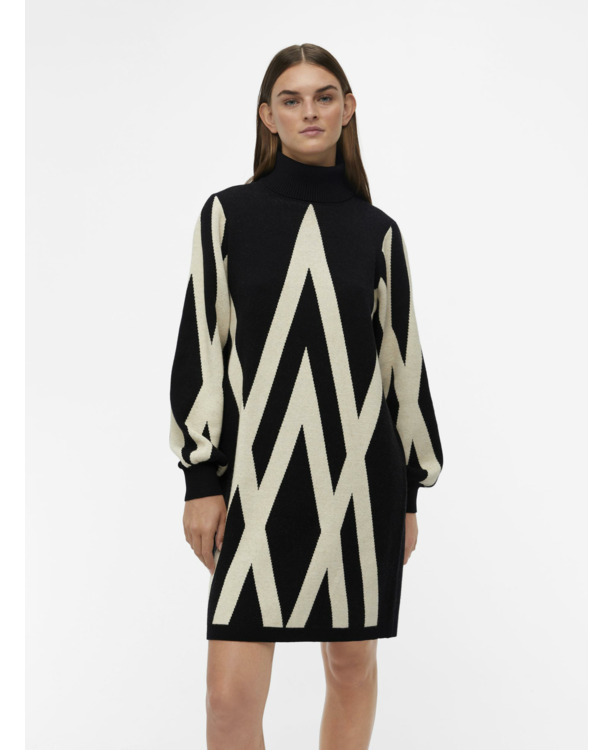OBJRAY L/S KNIT ROLLNECK DRESS AOP