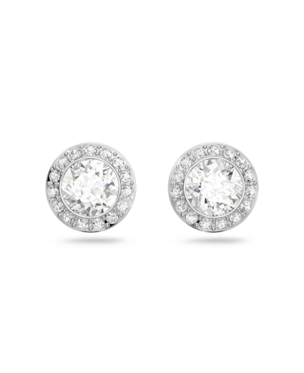 Una Angelic Pierced Earrings Round Rhodium shiny Crystal