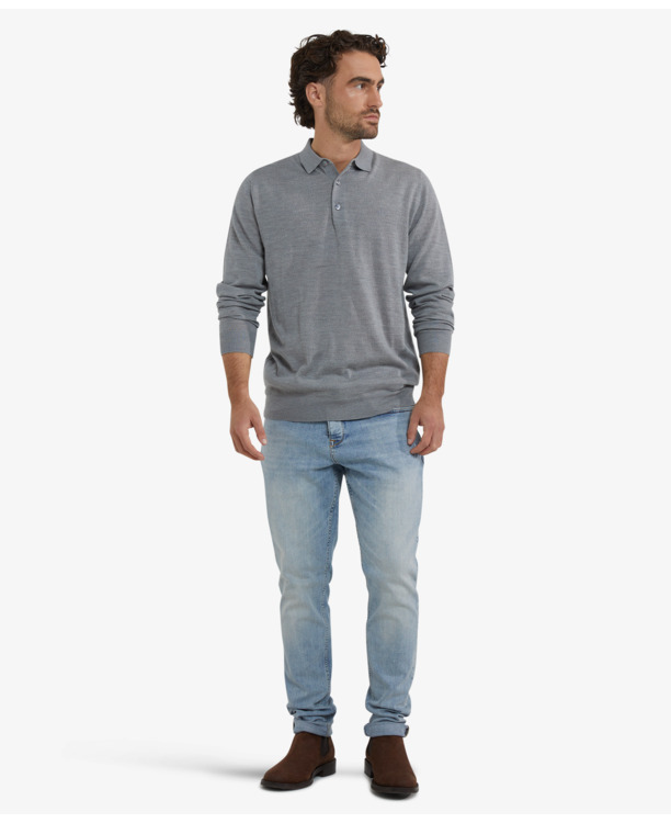 Fine Merino Polo Long Sleeve 100% Extra Fine Merinowol Heren