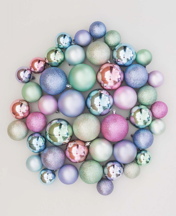 Kerstballen 44 st | Multi pastel | Kunststof | 5-8 cm | In koker