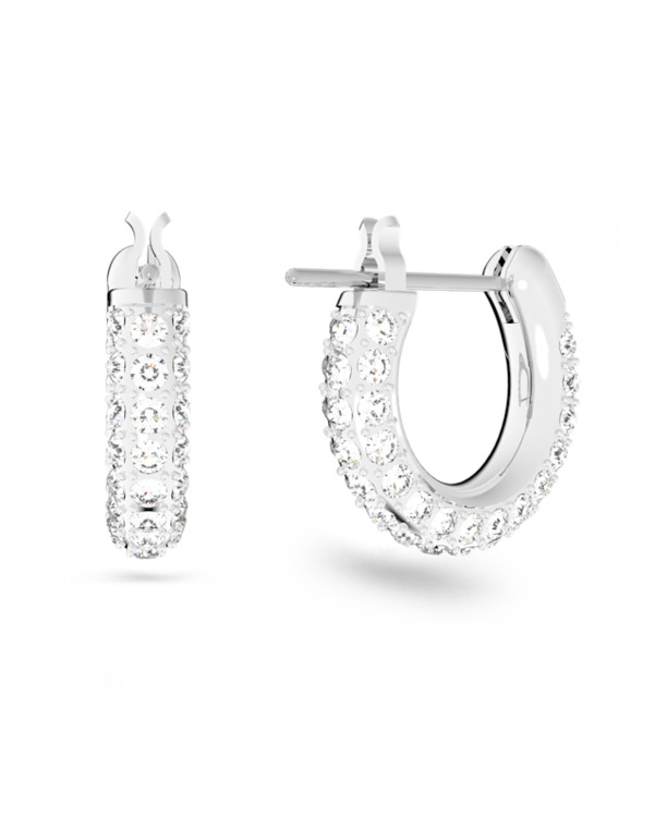 Dextera Round Pierced Earrings Mini Hoop Rhodium shiny Crystal