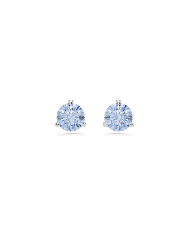 Solitaire Pierced Earrings Stud OU Rhodium shiny Fancy Light Blue