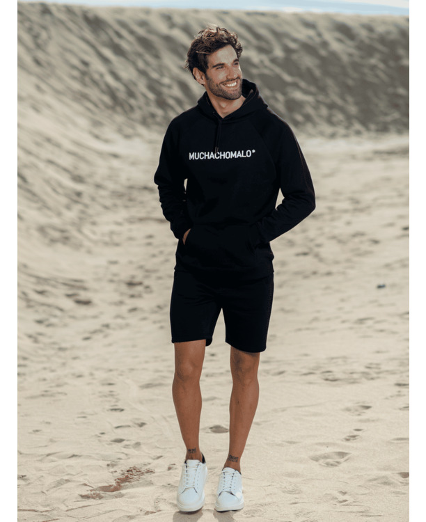 Heren Wit Borduurwerk Hoodie Zwart Black