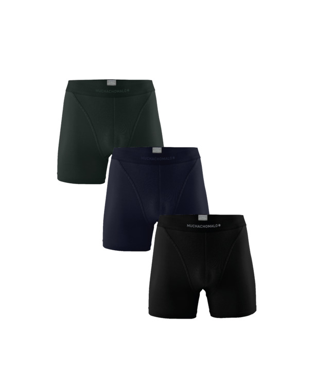 Heren 3-Pack Korte Effen Black/Blue/Green