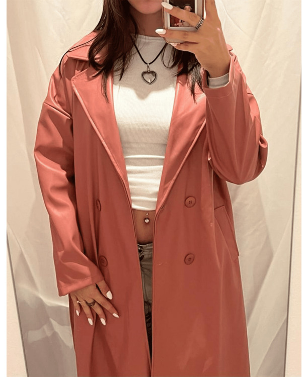 Vegan leather double breasted trenchcoat