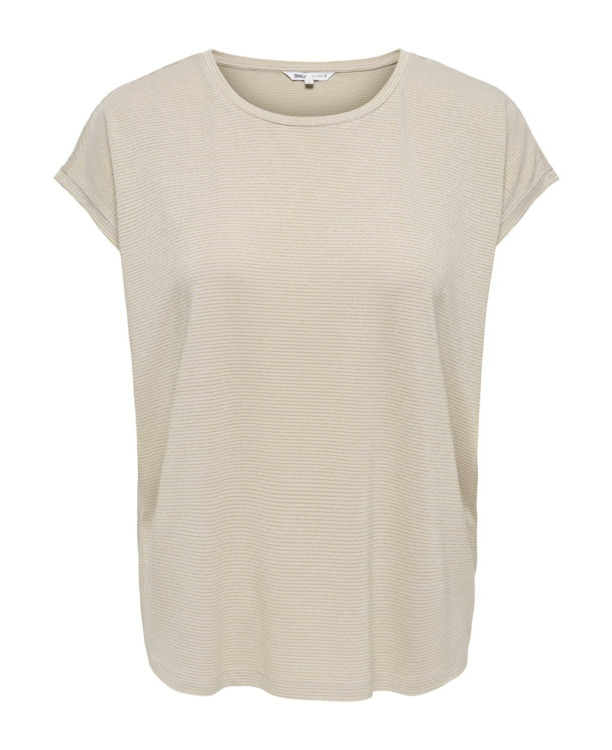 Regular Fit O-Neck Short Sleeves (S/S) Basic top met V-hals en glitterdetail