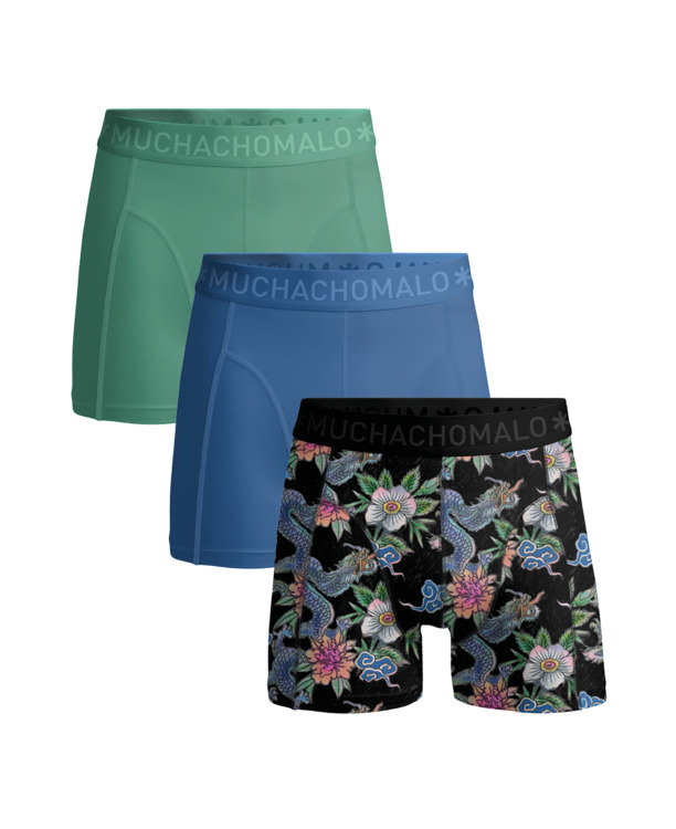 Heren 3-Pack Boxershorts Print/Effen Print/Blue/Green