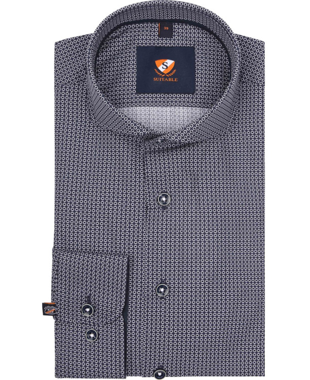 Suitable Overhemd Twill Print Navy