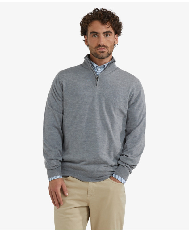 Fine Merino Zip Mock Sweater 100% Extra Fine Merinowol Heren