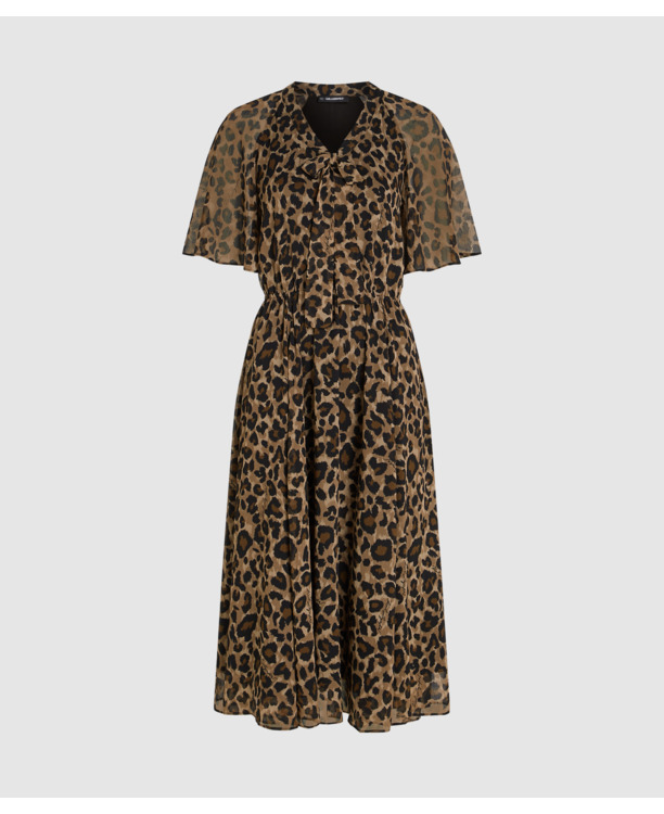 LEOPARD AOP CHIFFON MIDI DRESS