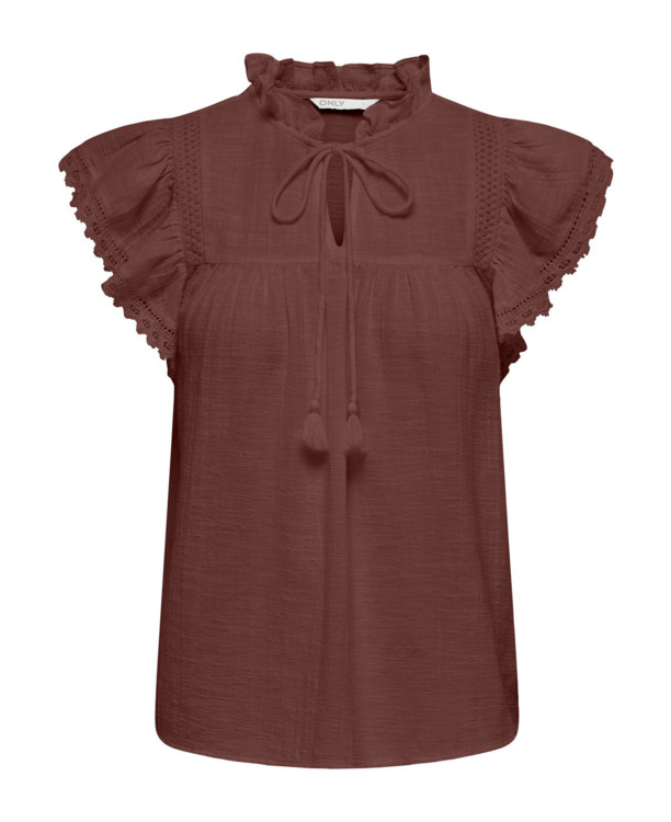 Regular Fit V-Neck Short Sleeves (S/S) Jeugdige vrouwelijke top met V-hals en kanten detail