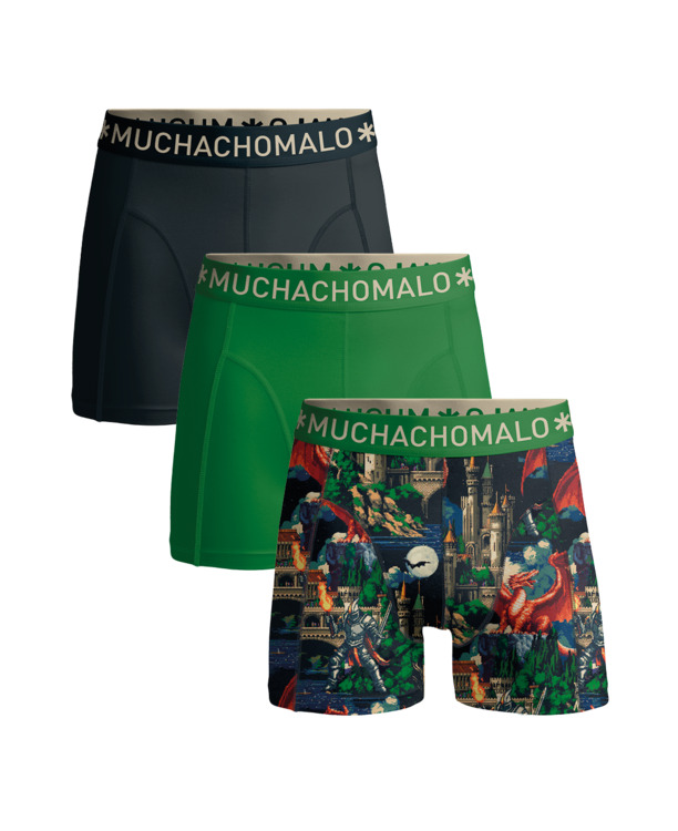 Jongens 3-Pack Boxershort Print/Effen Print/Green/Black