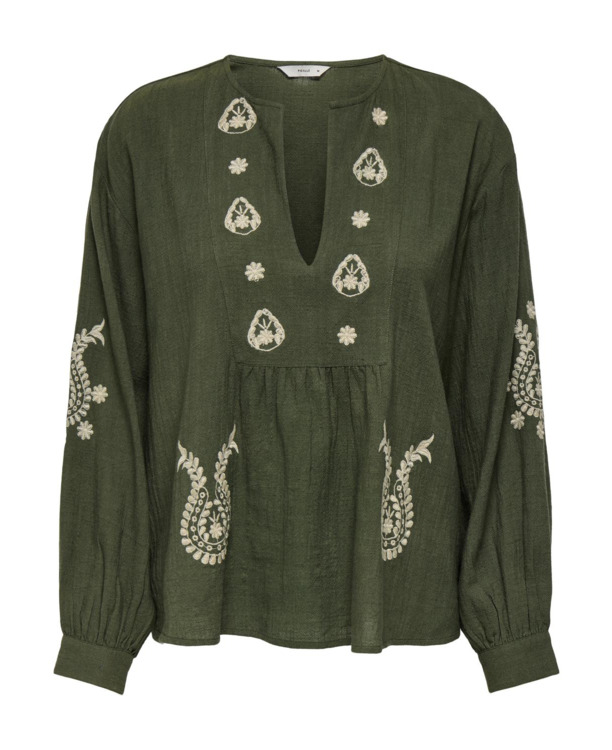 Regular Fit V-Neck Long Sleeves (L/S) Top met V-hals met lange mouwen en borduursel