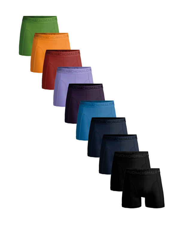 Heren 10-pack Boxershorts effen Black/Blue/Purple/Brown/Yellow/Green