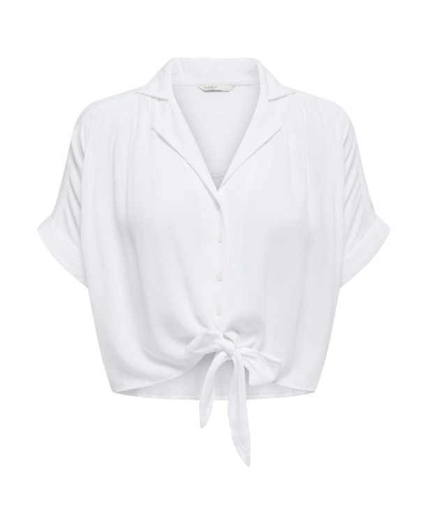 Regular Fit Shirt Collar Short Sleeves (S/S) Cropped vrouwelijk overhemd met knoopdetail