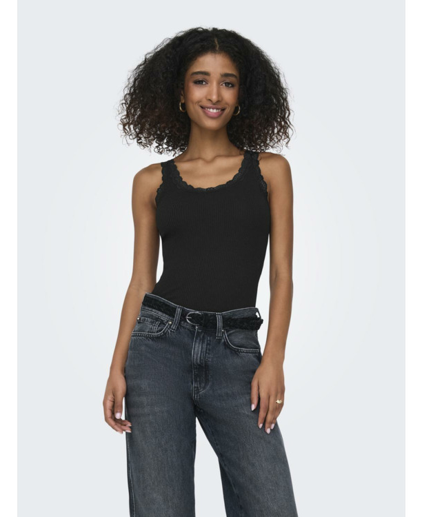 Regular Fit U-Neck Sleeveless (S/L) BASIC Mouwloze tanktop met U-hals en kanten detail