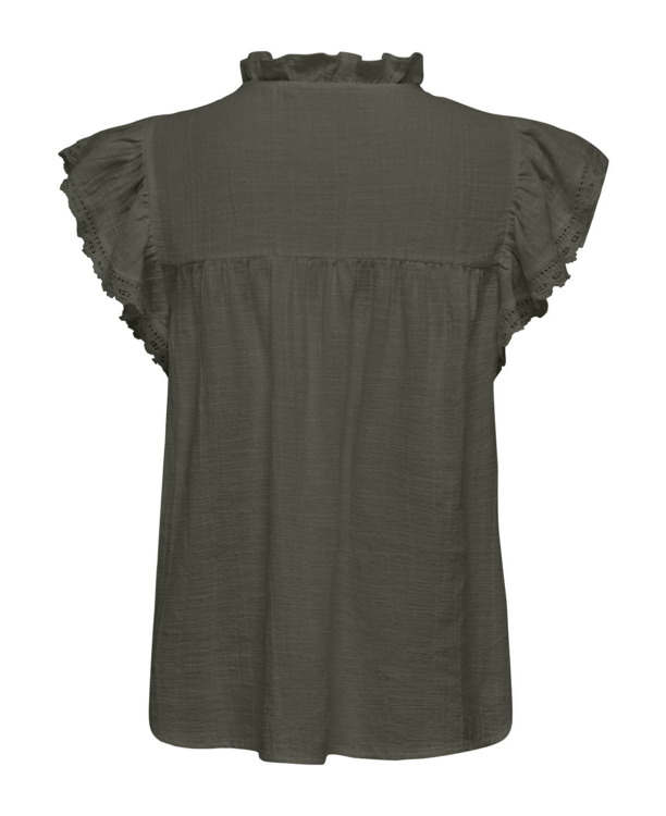 Regular Fit V-Neck Short Sleeves (S/S) Jeugdige vrouwelijke top met V-hals en kanten detail