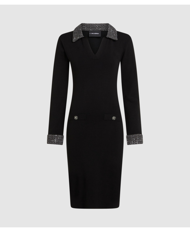 BOUCLE DETAIL KNIT DRESS