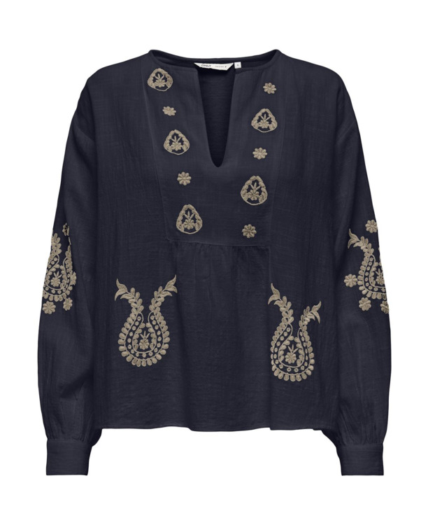 Regular Fit V-Neck Long Sleeves (L/S) Top met V-hals met lange mouwen en borduursel