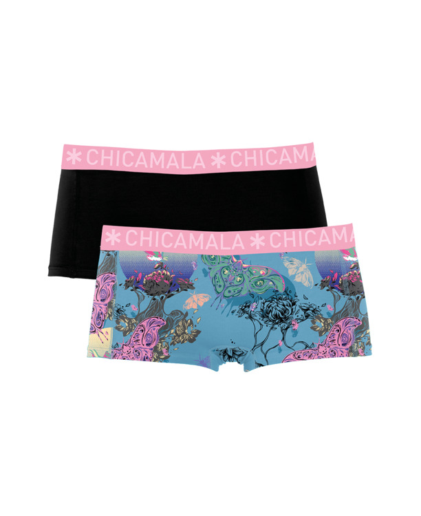 Dames 2-pack Boxershorts Print + Effen Print/Black